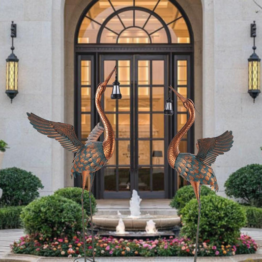 48'' Heron Garden Statue, Large Crane Outdoor Statue with Solar Lanter