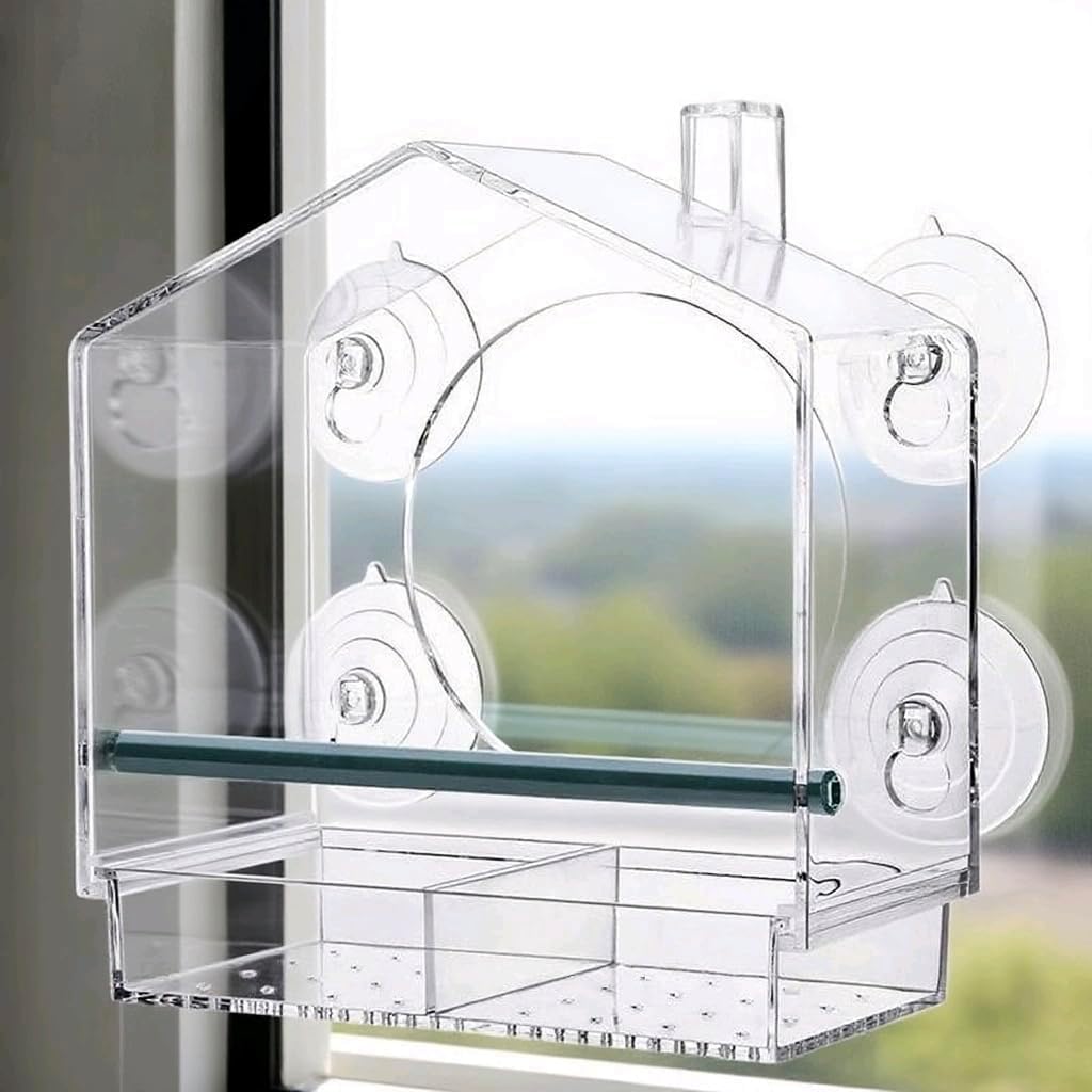 Window Bird Feeder with 4 Strong Suction Cups, Sturdy and Durable Acry
