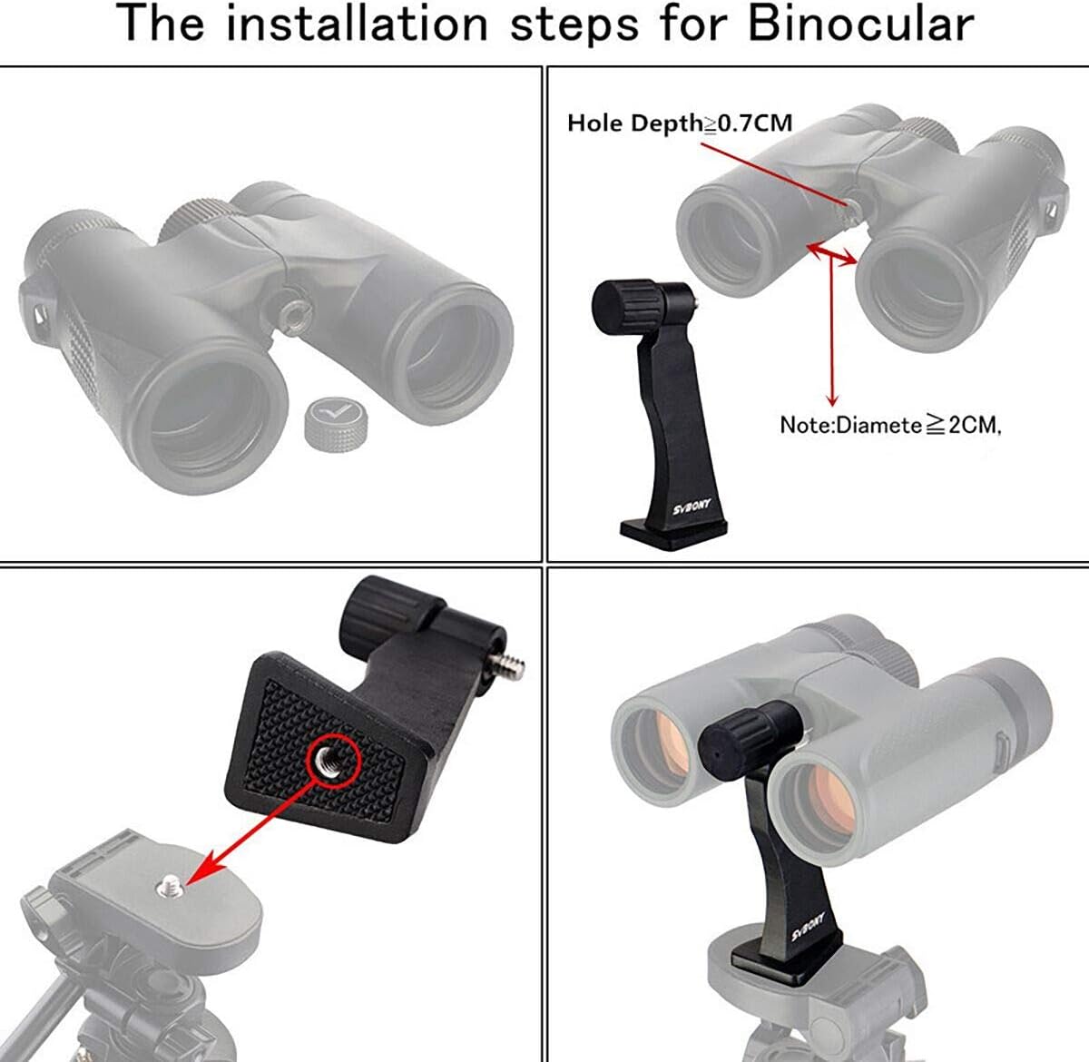 SVBONY SV110 Binocular Camera Tripod Adapter, for Porro Binoculars, with 1/4-20'' Mental Threading Mount, Non-Slip Base, Silicone Ring, Easily Free Hands to Eliminate Image Shake, for Bird Watching
