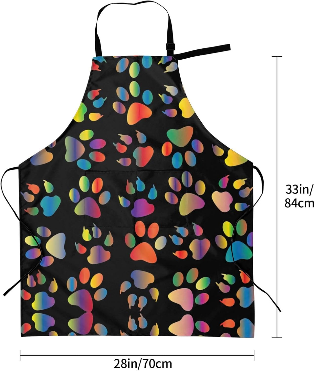 colorful dog paw Print 28x33 In Adult Kitchen Apron with Pockets Versatile Chef Smock for Cooking Baking