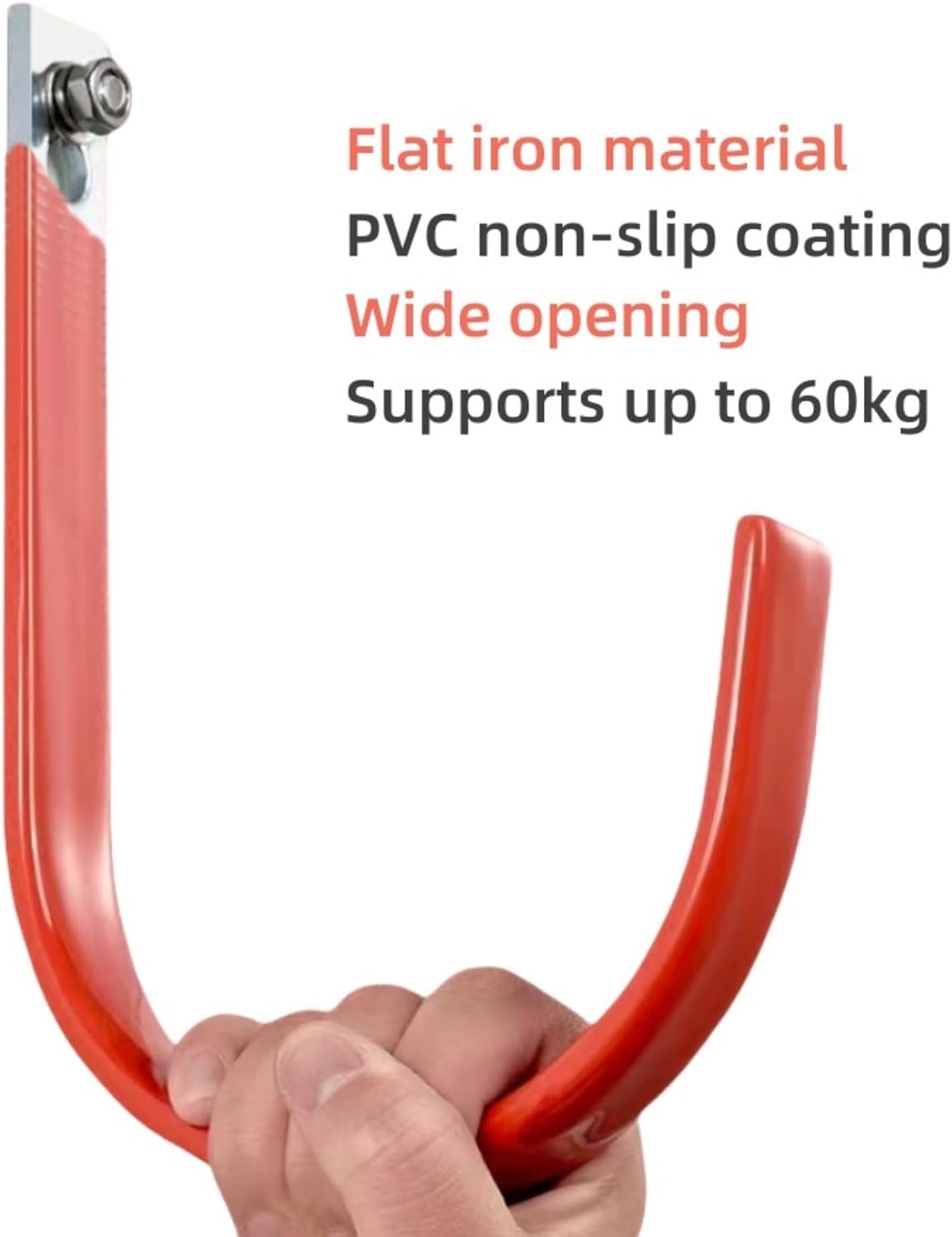 2Pcs Heavy-Duty wall Flat Iron Hooks with Anti-Slip PVC Coating, J-Shaped Hooks for organizing Garage and Garden Tools (Large)
