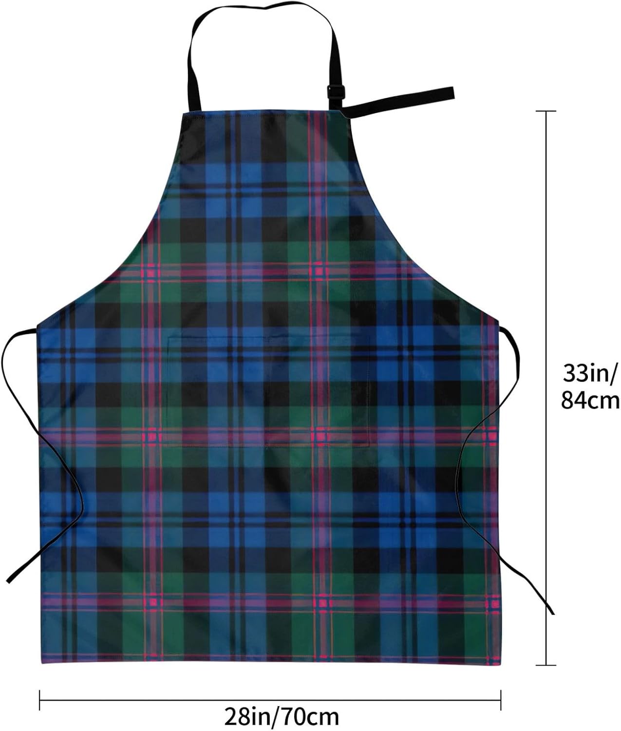 Blue and Green Scottish Tartan print Waterproof apron with pocket adju