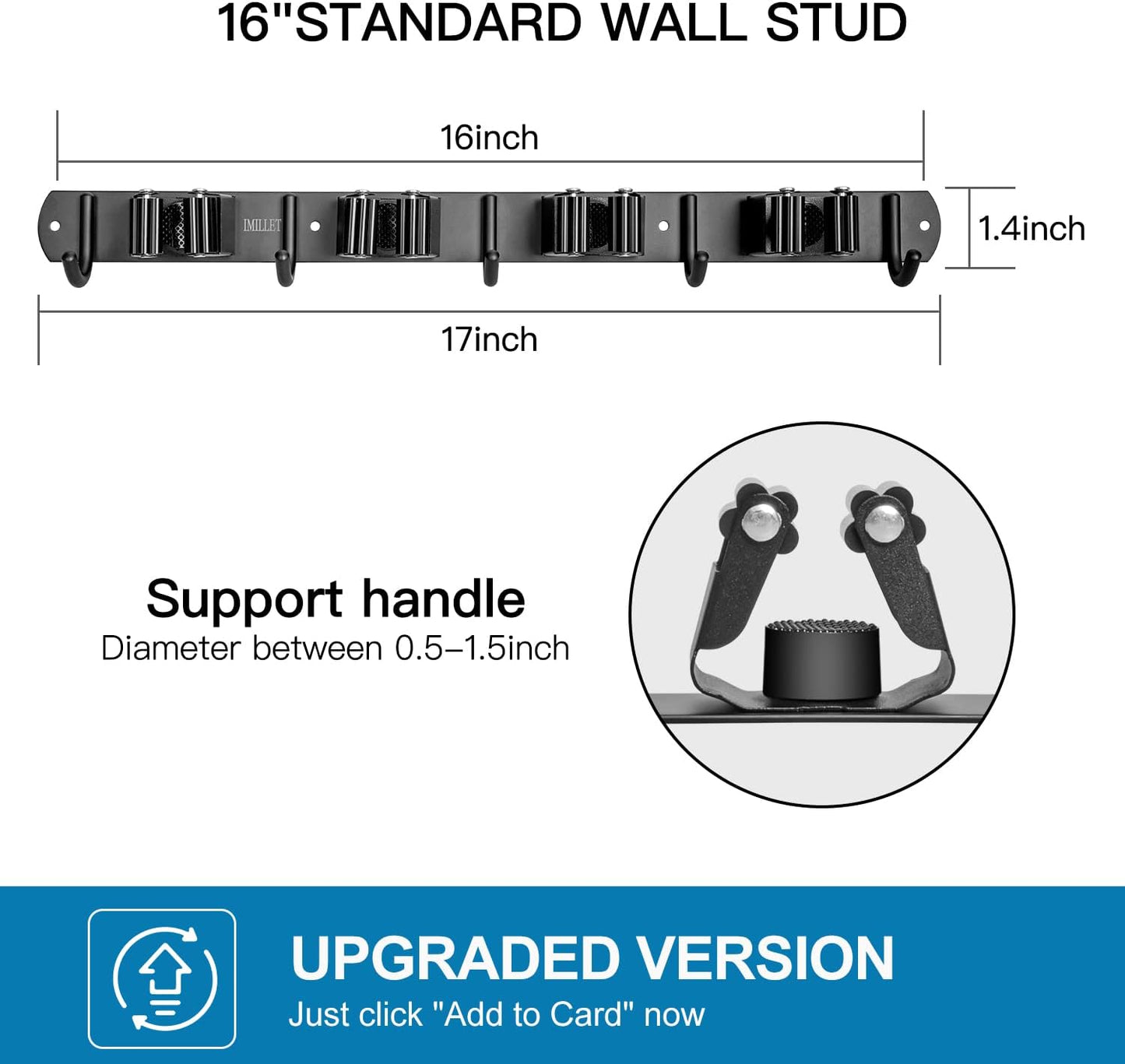IMILLET 2 Pack Broom and Mop Holder Wall Mounted, Broom Holder Stainle