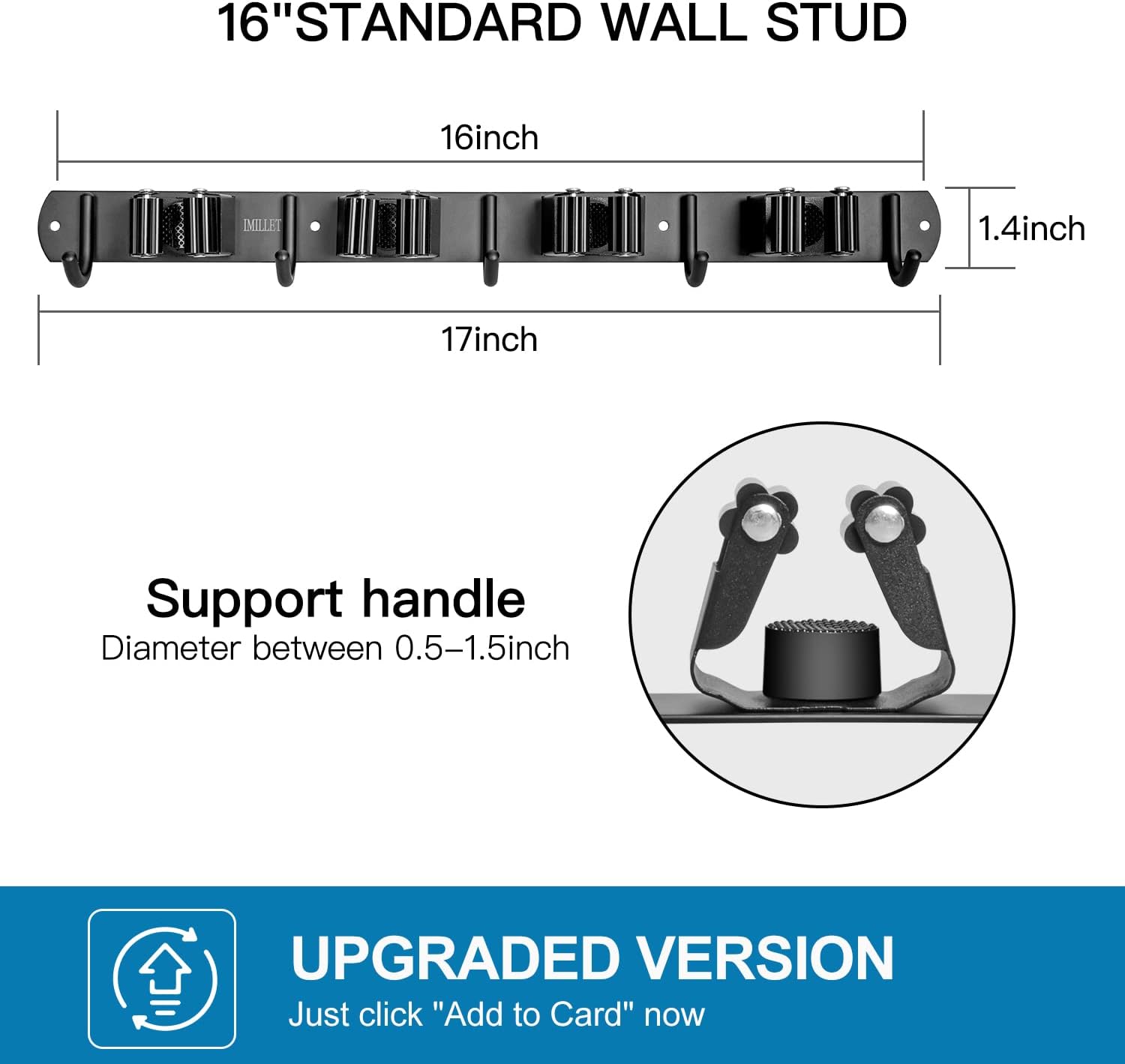 IMILLET 2 Pack Broom and Mop Holder Wall Mounted, Broom Holder Stainle