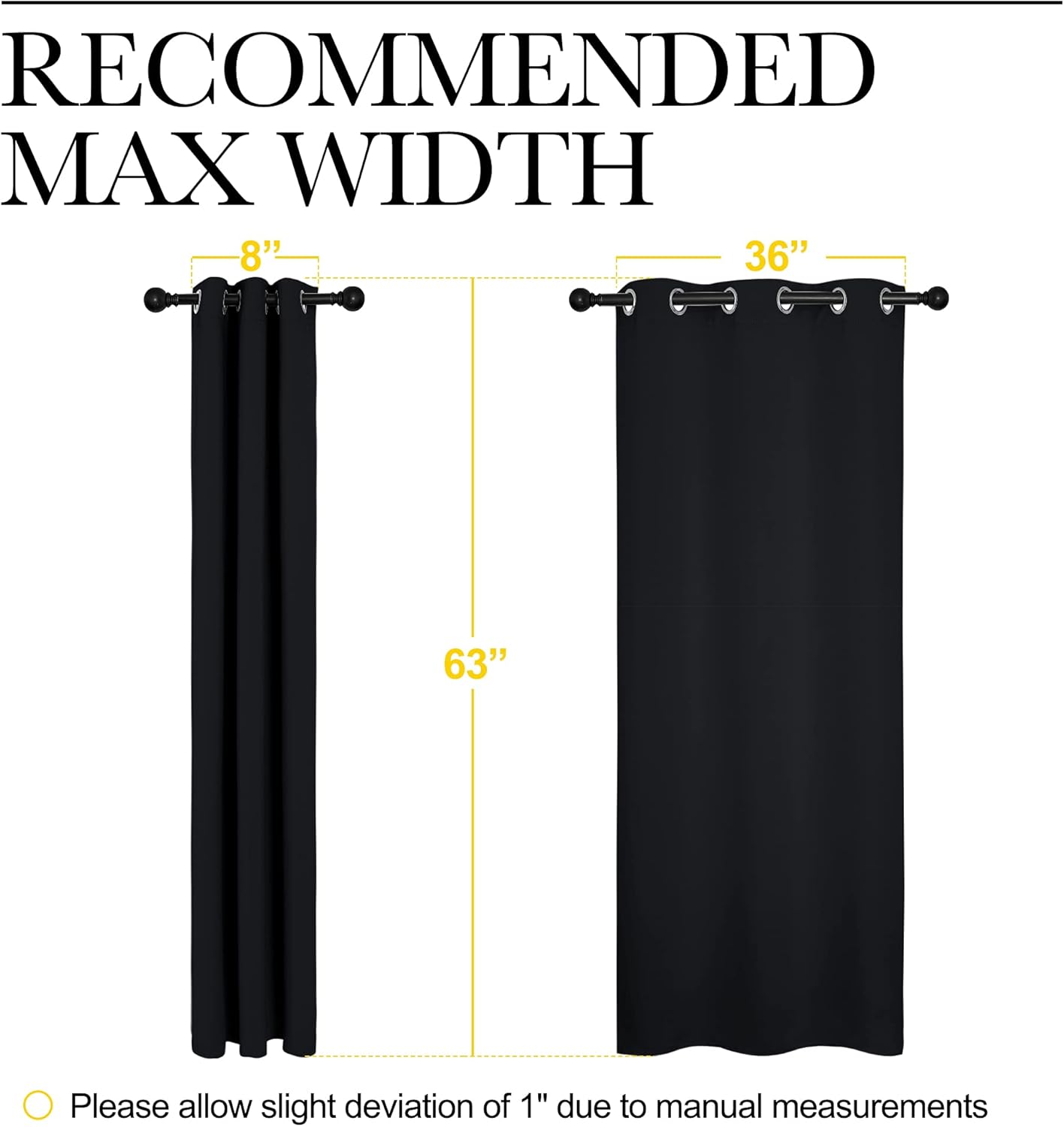 NICETOWN Pitch Black Solid Thermal Insulated Grommet Blackout Curtains/Drapes for Bedroom Window (2 Panels, 42 inches Wide by 63 inches Long, Black)