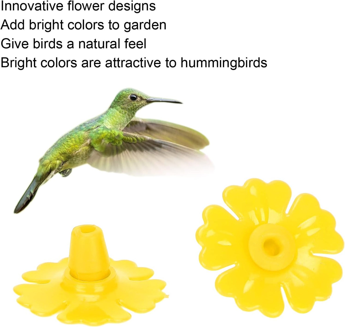 Hummingbird Feeder Replacement Flowers, 30 Pcs Hummingbird Feeder Parts, Hanging Bird Feeding Ports Replacement, Outdoors Supplies (Yellow)