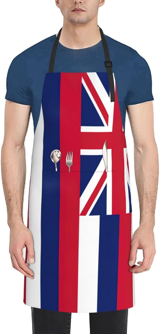 Hawaii Flag print Waterproof apron with pocket adjustable cooking apron for adult kitchen bibs to bake