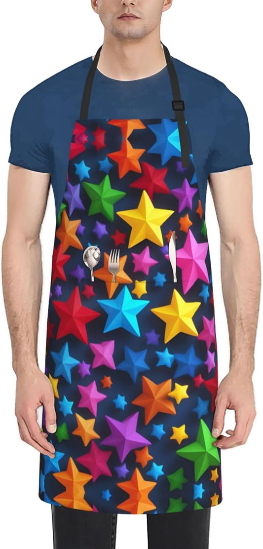 color stars print Waterproof chef's apron with pocket apron for kitchen cooking baking barbecue and gardening