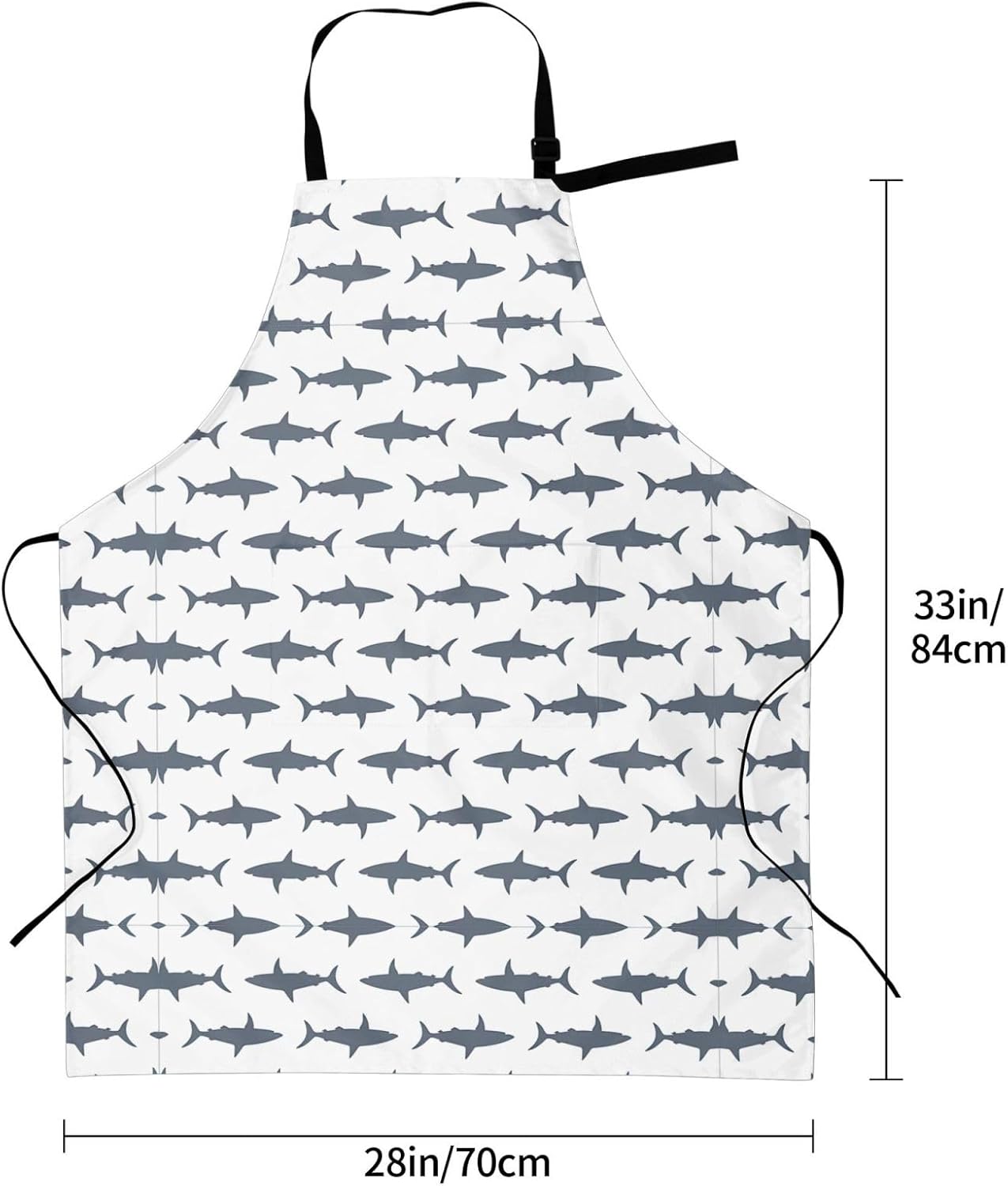 fish and shark print Waterproof apron with pocket adjustable cooking apron for adult kitchen bibs to bake