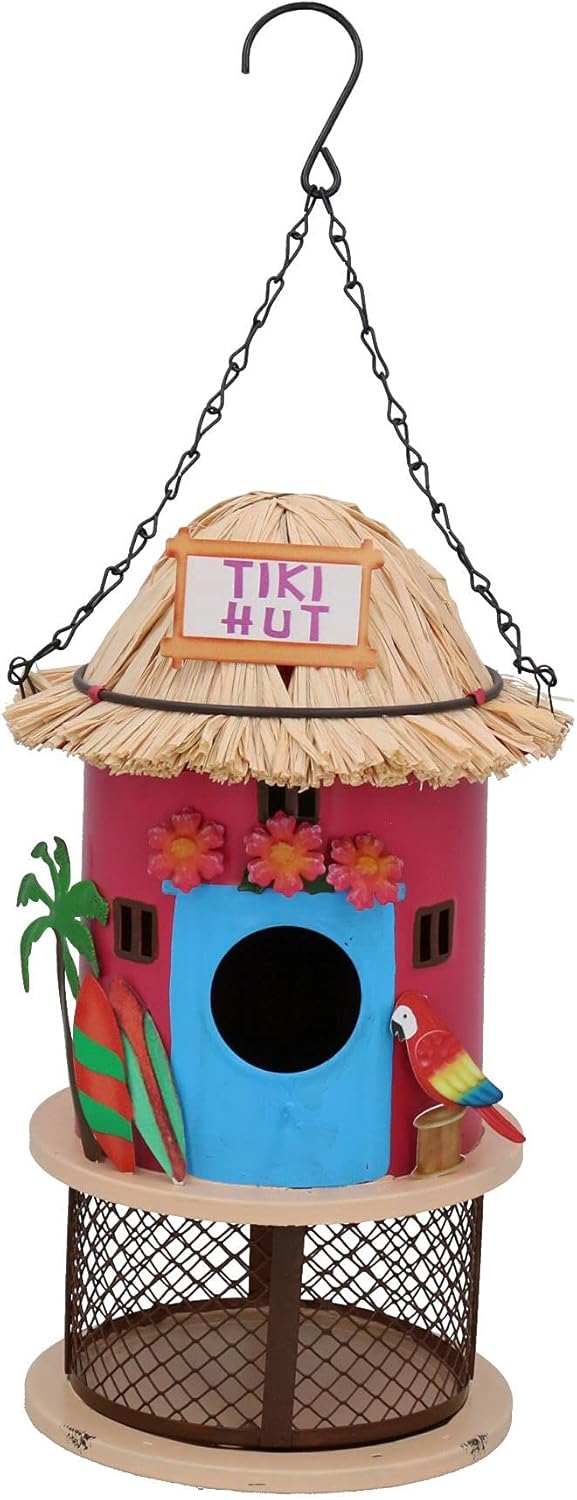Funky Metal Red Tiki Bar Bird Feeder Seed Nuts Wild Bird Garden Decor 14x25cm