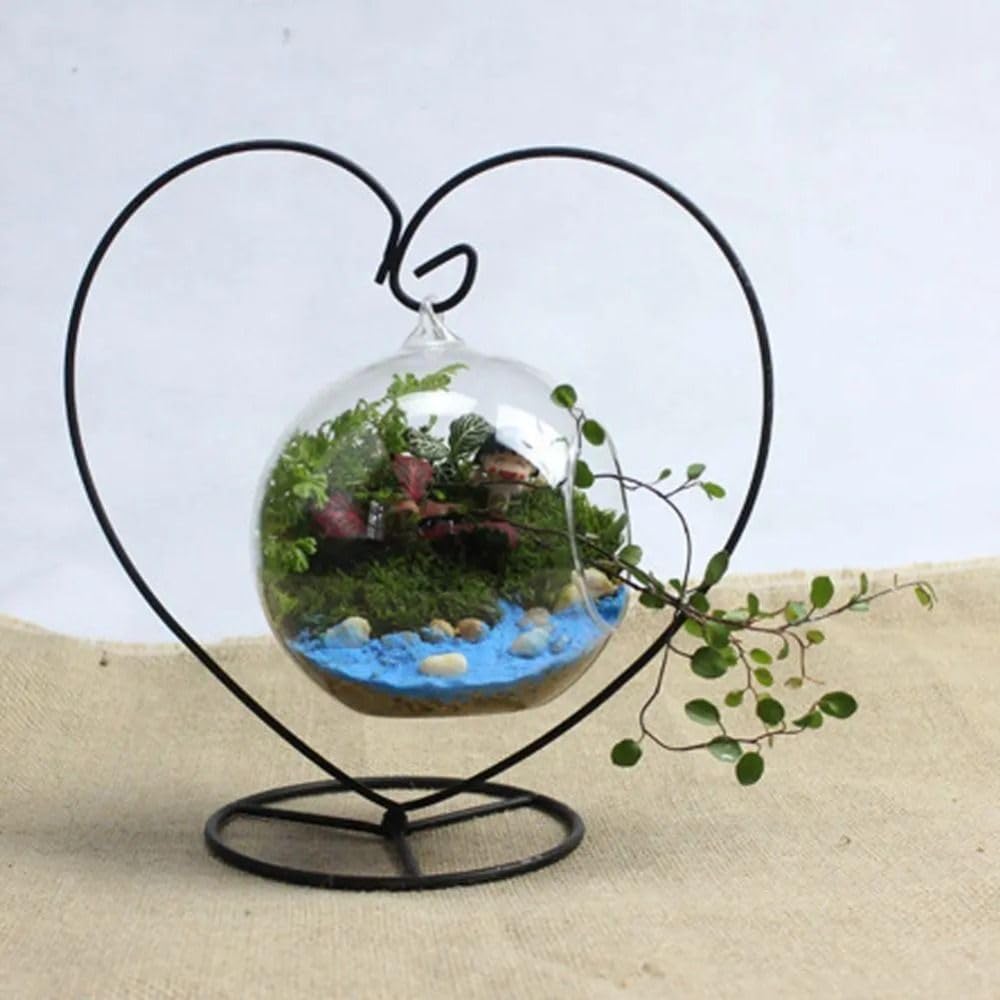 Plant Stand, 2 Pcs Ornament Display Stand, Plant Stand Indoor, Iron Hanging Stand Rack Table Lantern Candle Glass Globe Ornament Holder Candlestick