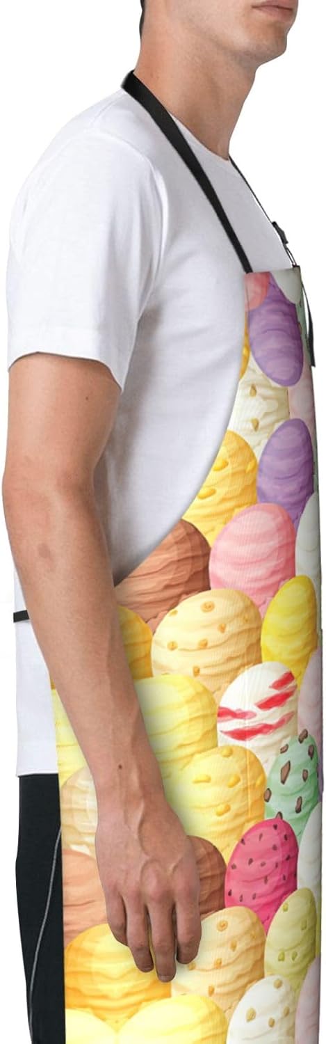Ice Cream Print 28x33 In Adult Kitchen Apron with Pockets Versatile Chef Smock for Cooking Baking