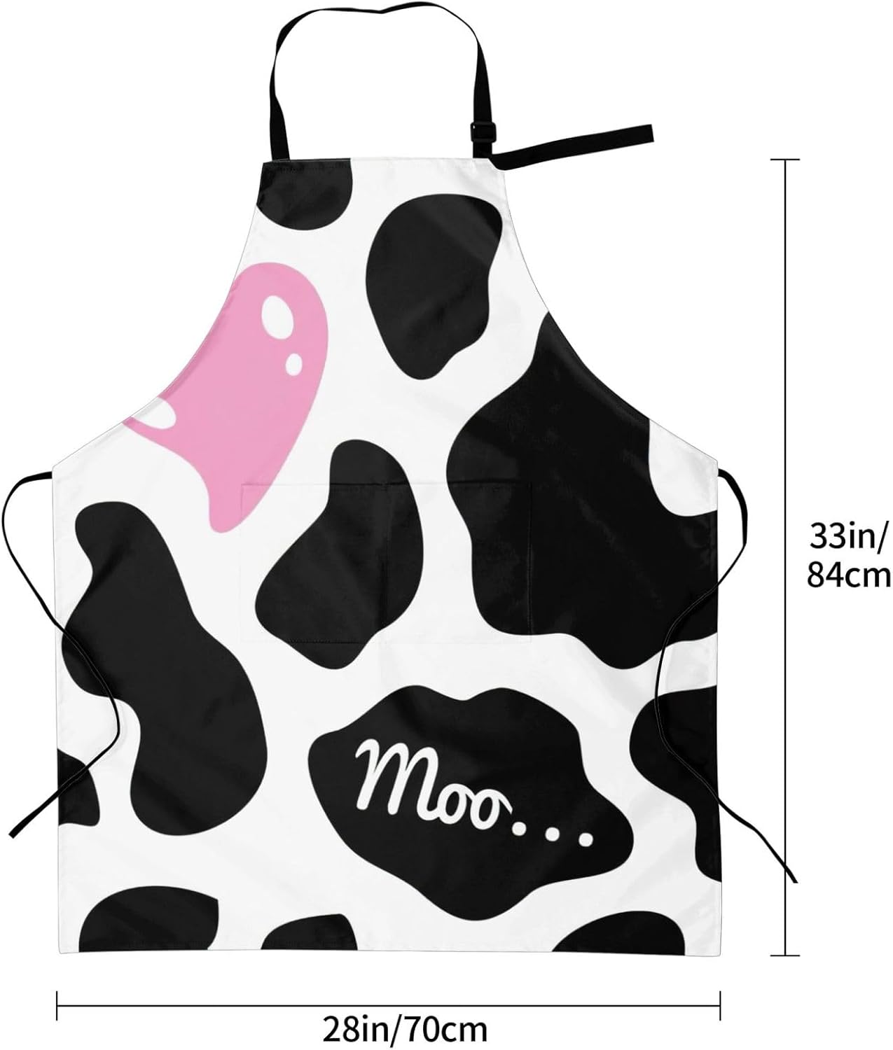Black White Milk Cow Print 28 x 33in Waterproof Apron with Pockets Fashionable Versatile Smock for Baking