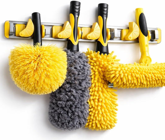 Good Grip Wall-Mounted Mop and Broom Holder Storage Organizer Cleaning Tools Hanger for Kitchen Garden Laundry Room and Garage (4 slots, 5 hooks)