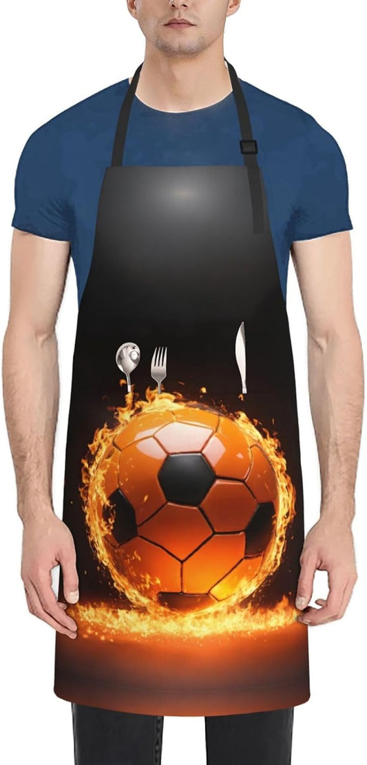 Soccer print Waterproof chef's apron with pocket apron for kitchen cooking baking barbecue and gardening
