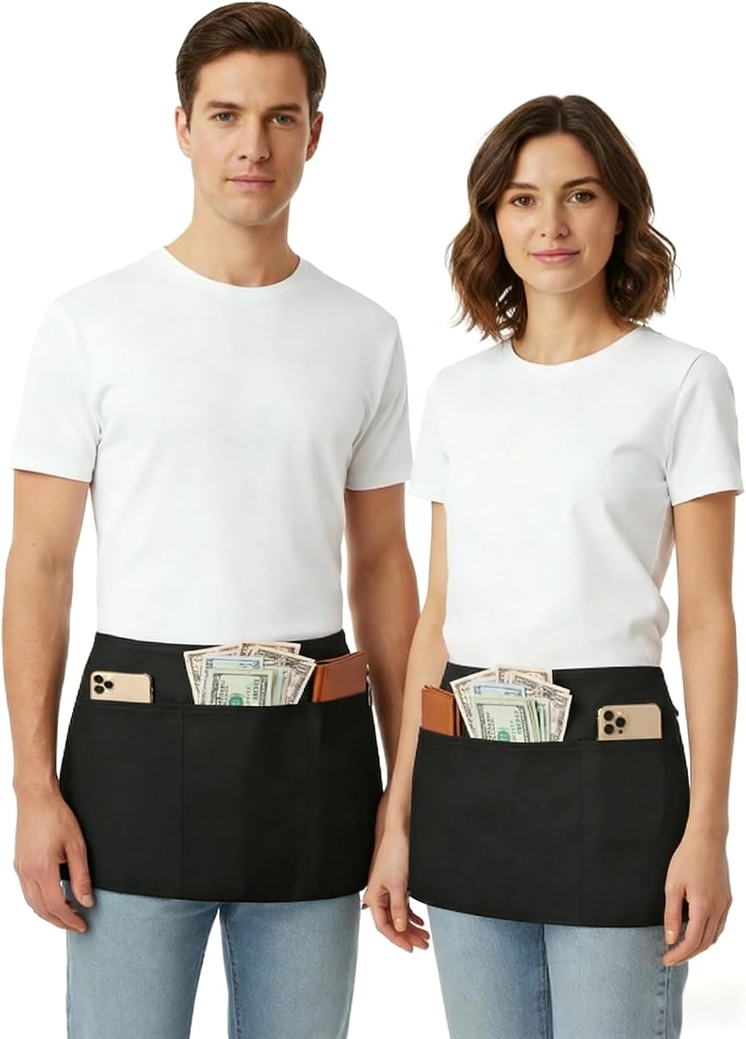 BOHARERS 4 Pack Waitress Apron With 3 Pockets-Black Server Aprons-Wait