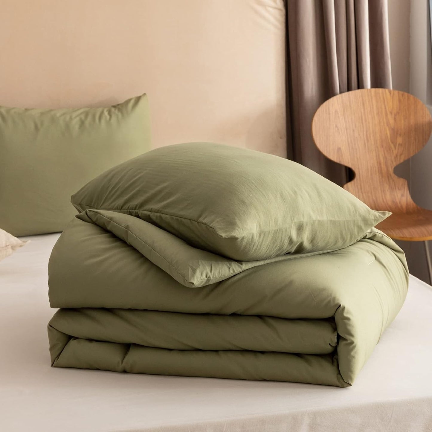 ROSGONIA Queen Comforter Set Olive Green, 3pcs Bedding Sets Queen (1 B