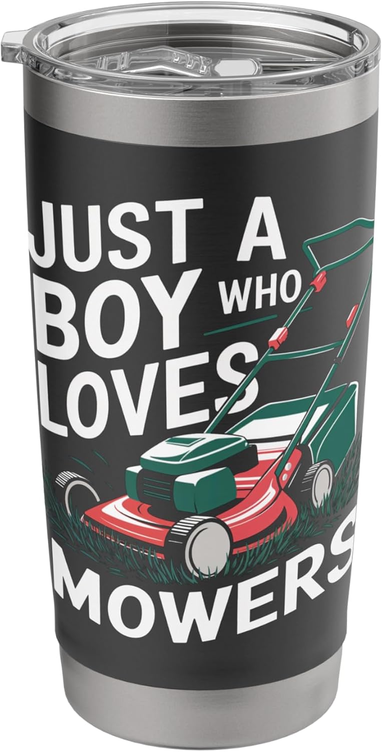 Boy Who Loves Lawn Mowers Mowing Enthusiast Design Stainless Steel Insulated Tumbler