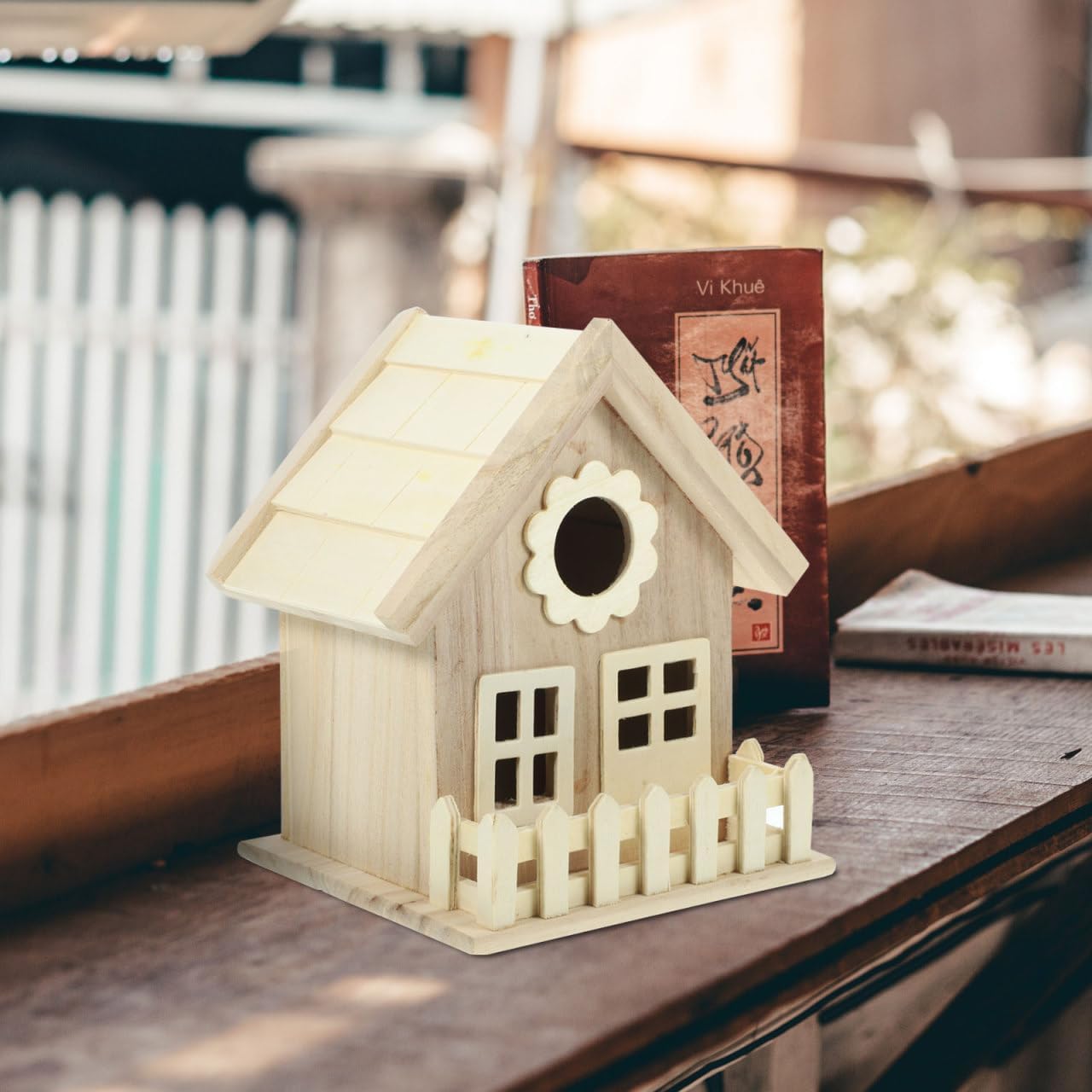 Wooden Bird House Outdoor Small Bird Nest Hanging Feeder Home Garden Decoration 7.08X5.51X5.11 Inch Natural Wood