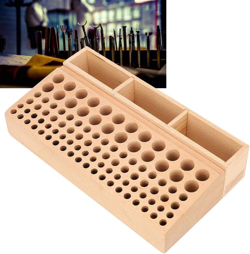 GLOGLOW Leather Tool Holder, 98 Holes Wooden Leather Tools Storage Box