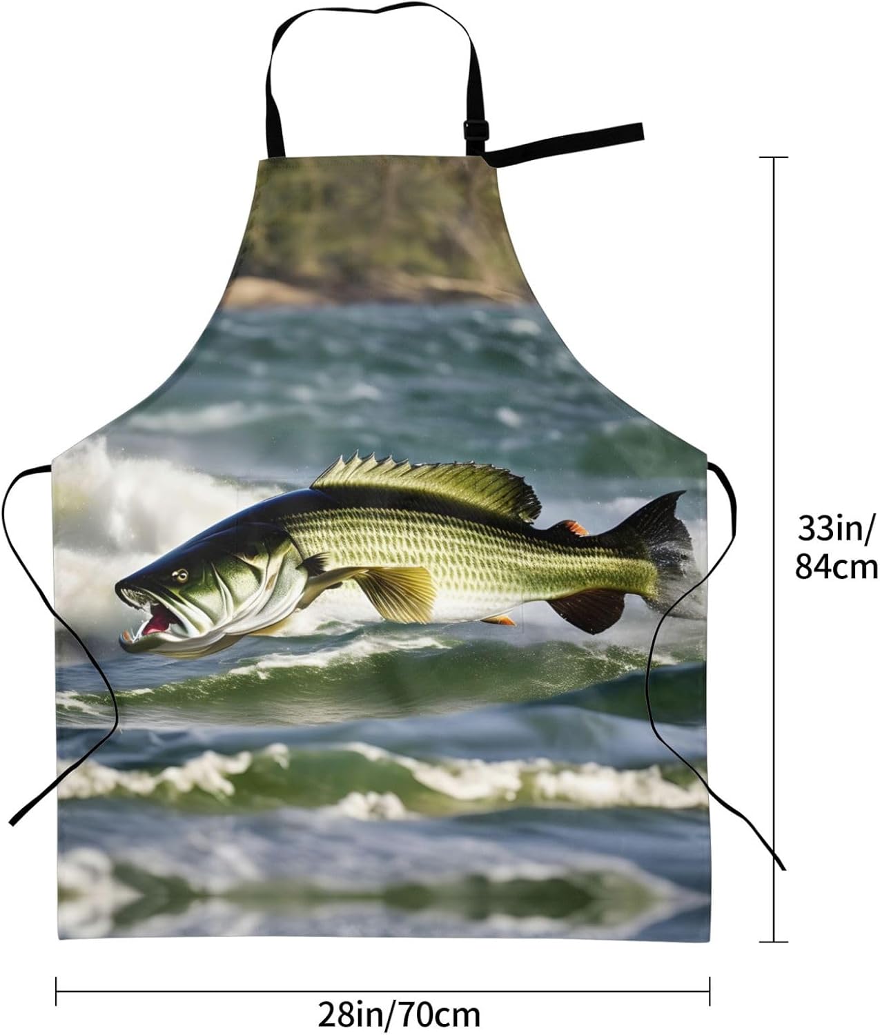 Bass Fishing Wave Print 28x33 In Adult Kitchen Apron with Pockets Versatile Chef Smock for Cooking Baking