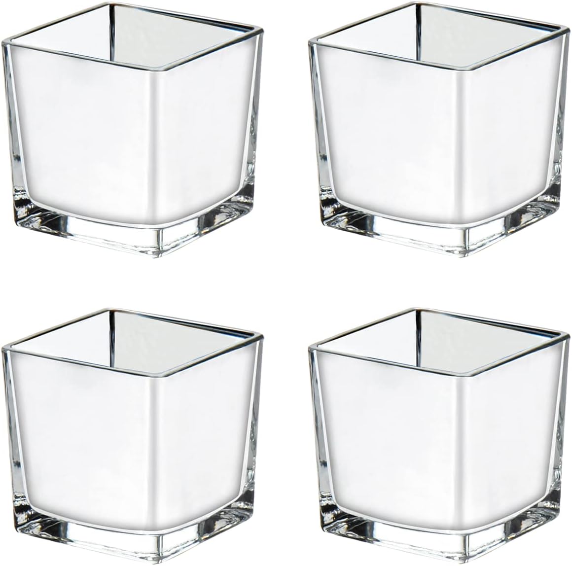 Square Glass Vases 5"x5" Cube Galvanized Vase Planter Candle Holder for Home Office Centerpiece Garden Wedding Party Decor, Set of 4