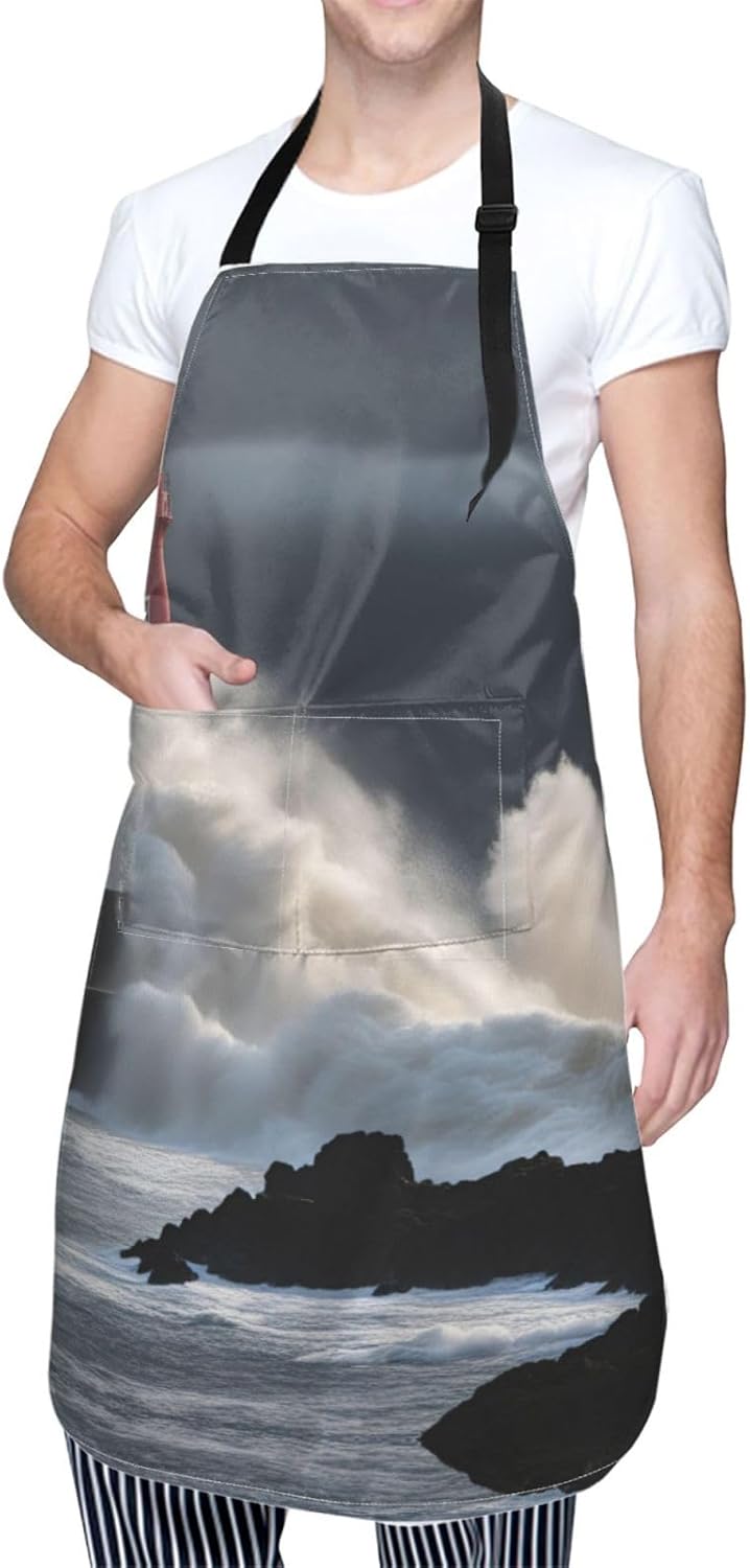 Lighthouse In Storm print Waterproof chef's apron with pocket apron fo