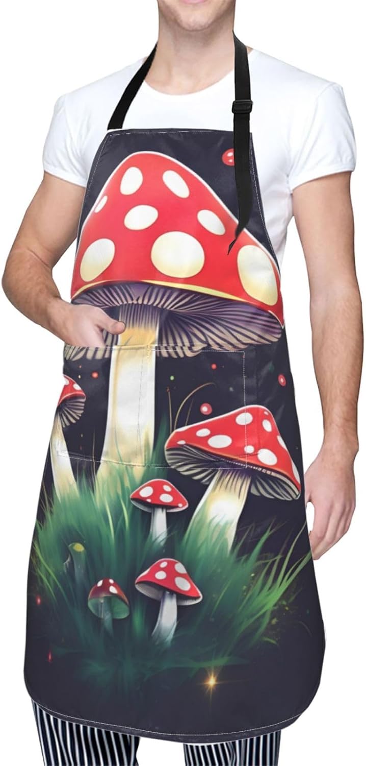 Magic Mushrooms Print Laundry apron 28x33 In Waterproof Kitchen Apron with Pockets for Cooking Baking