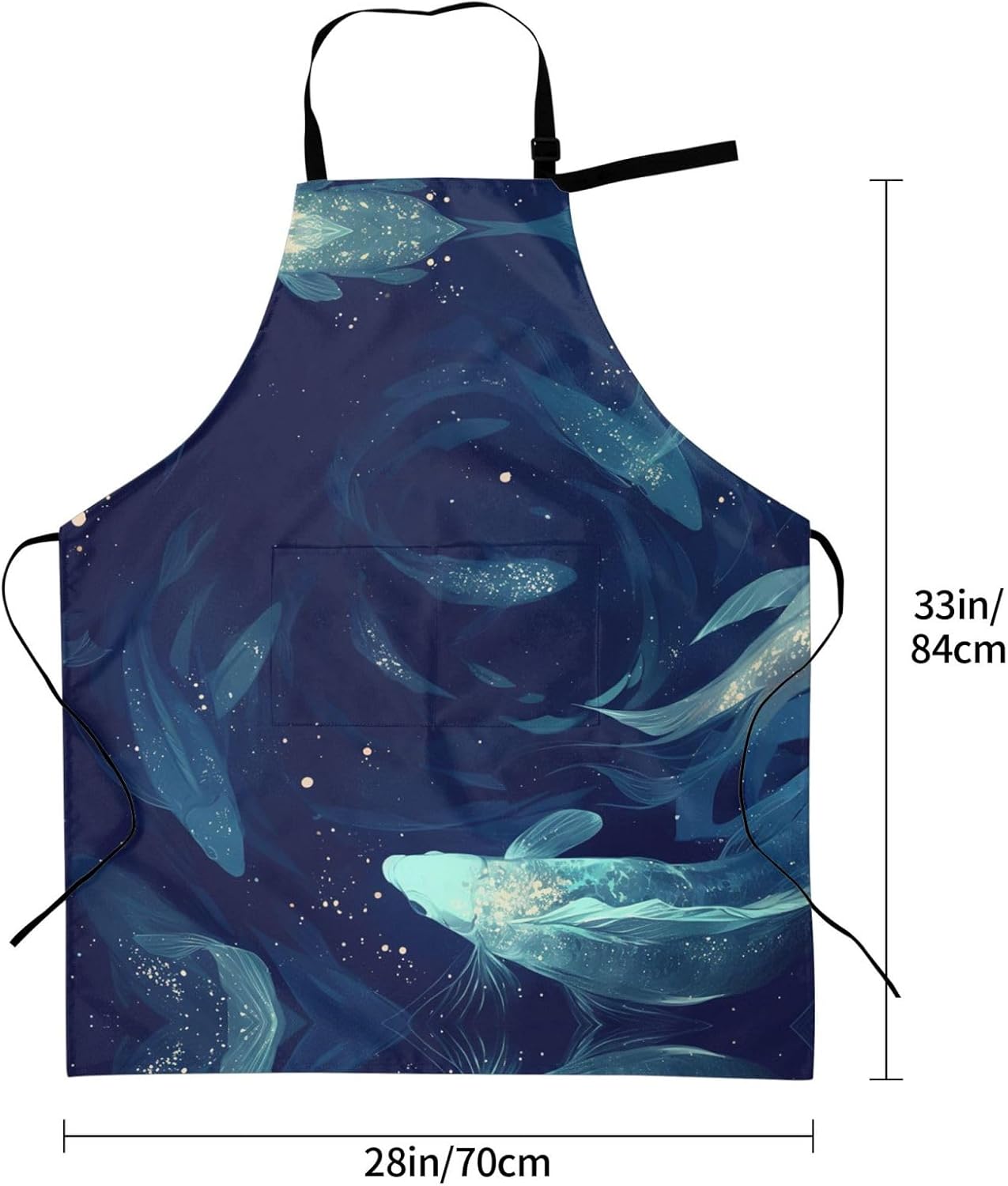 Fish pattern print Waterproof apron with pocket adjustable cooking apron for adult kitchen bibs to bake