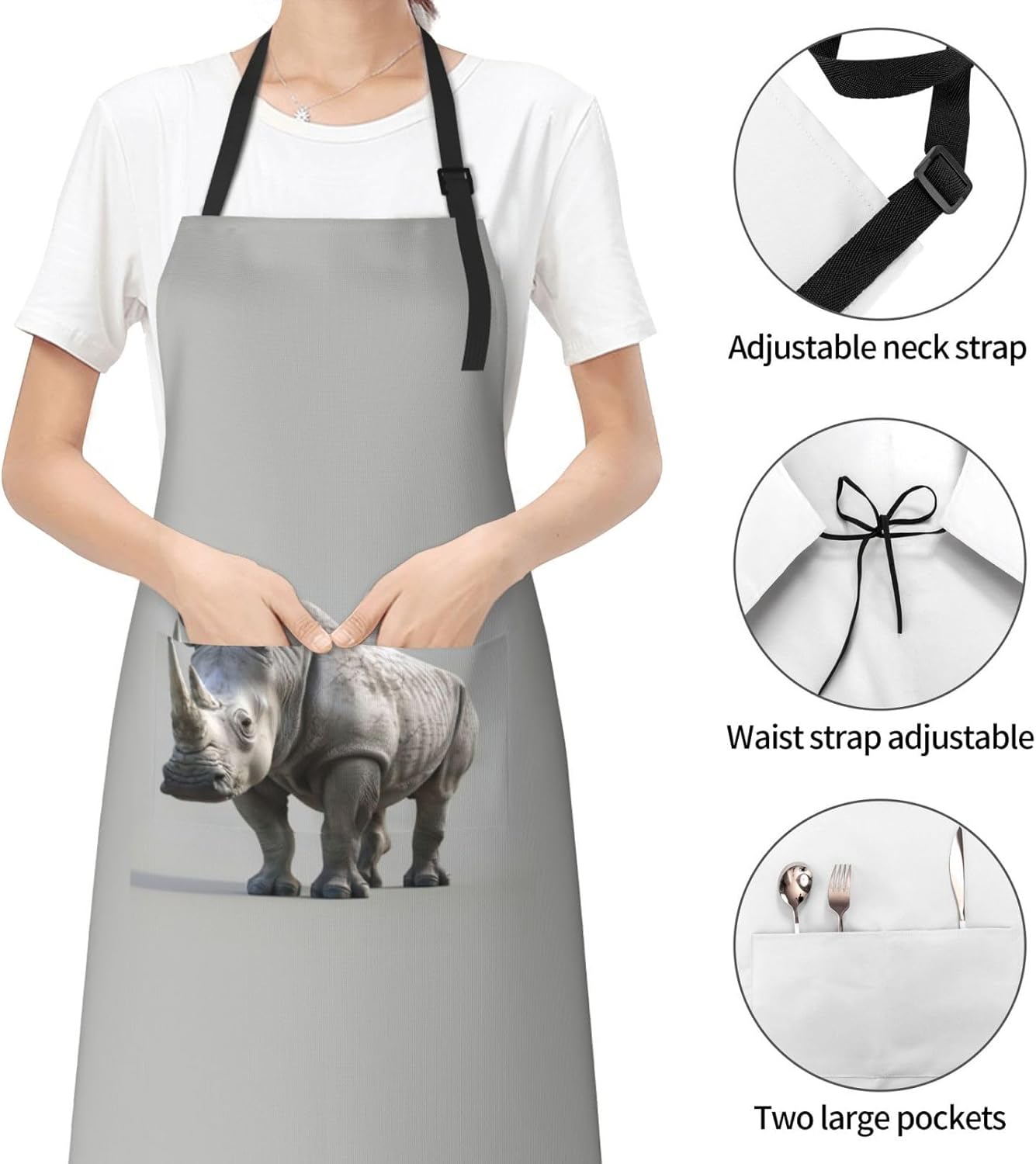 animal rhino print Waterproof chef's apron with pocket apron for kitchen cooking baking barbecue and gardening