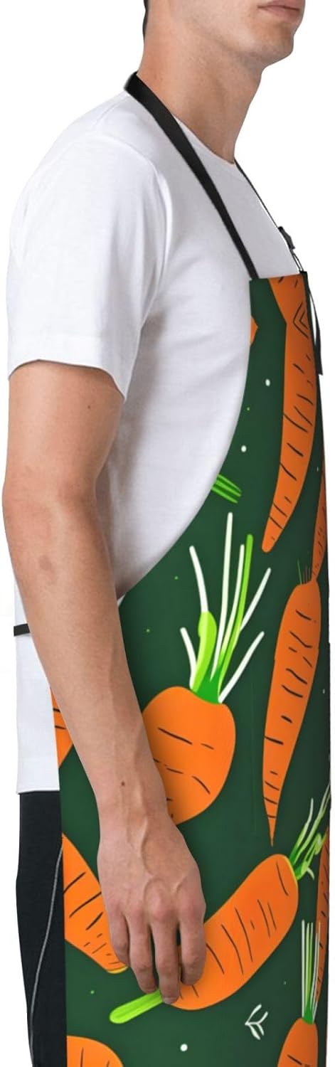 Happy carrot print Waterproof chef's apron with pocket apron for kitchen cooking baking barbecue and gardening