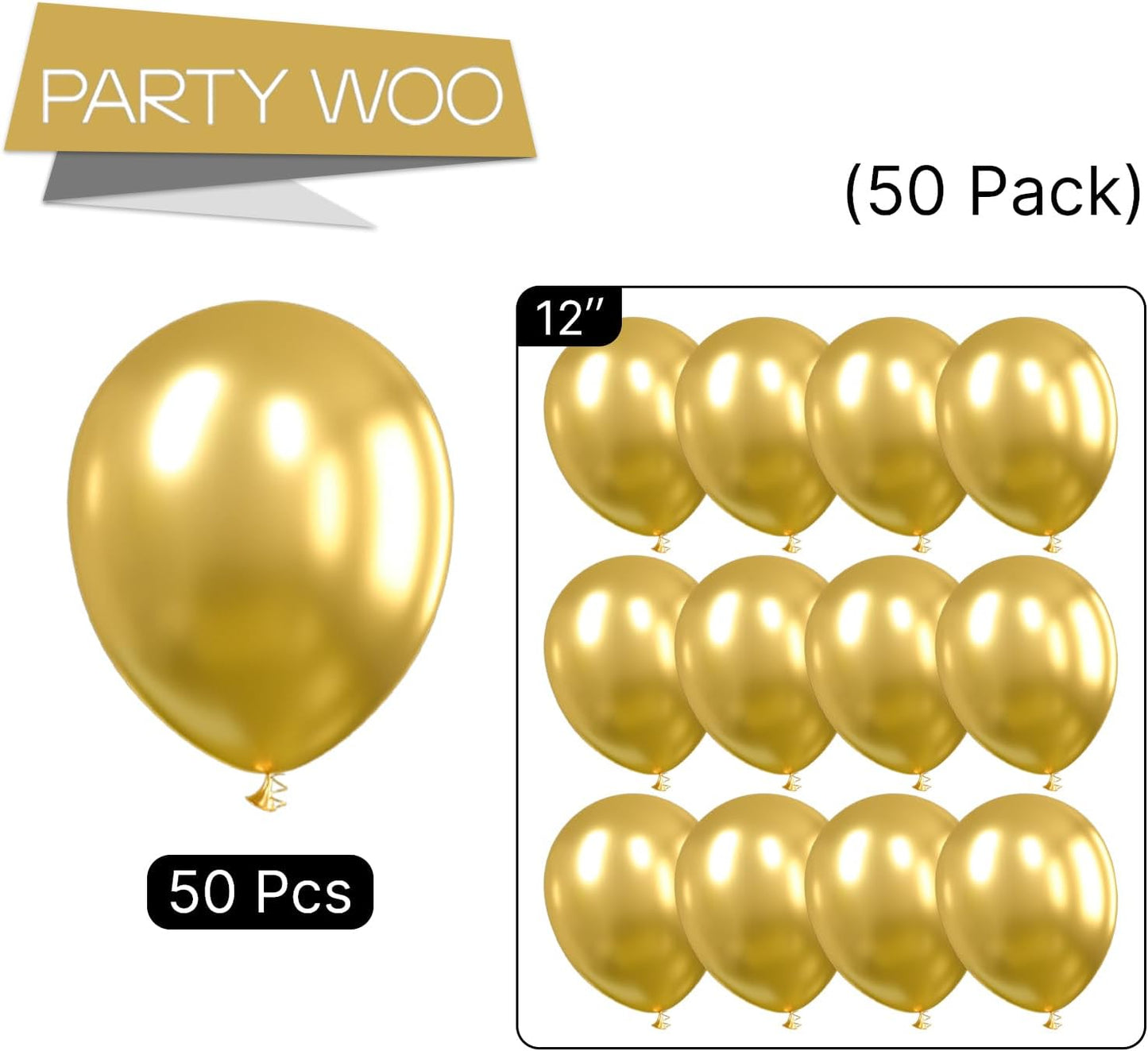 PartyWoo Gold Balloons 50pcs 12 Inch Gold Latex Helium Balloons for Birthday Wedding Anniversary Baby Shower Graduation Bachelorette Retirement Engagement Tea Casino Disco Party Decorations Gold-G101