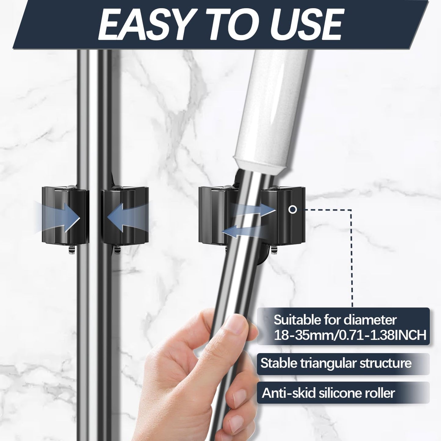 3-H Stainless Steel Broom Holder Wall Mount 15-Pack- Heavy Duty Mop Organizer, Wall Mounted Broom Storage with Secure Mounting for Laundry Garage Bathroom