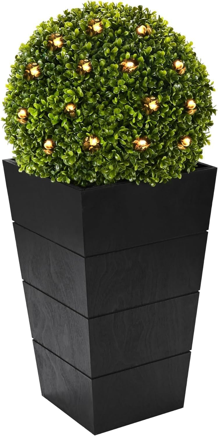29in Artificial Plants with LED Lights,Artificial Boxwood Topiary Trees Artificial Outdoor with Pot, Artificial Plant Shrub for Front Porch Home Office Decor…