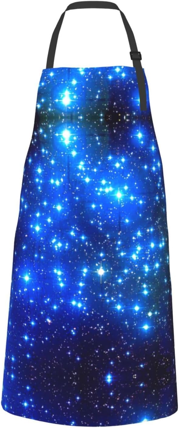 Blue Shining Stars Print 28x33 In Adult Kitchen Apron with Pockets Versatile Chef Smock for Cooking Baking