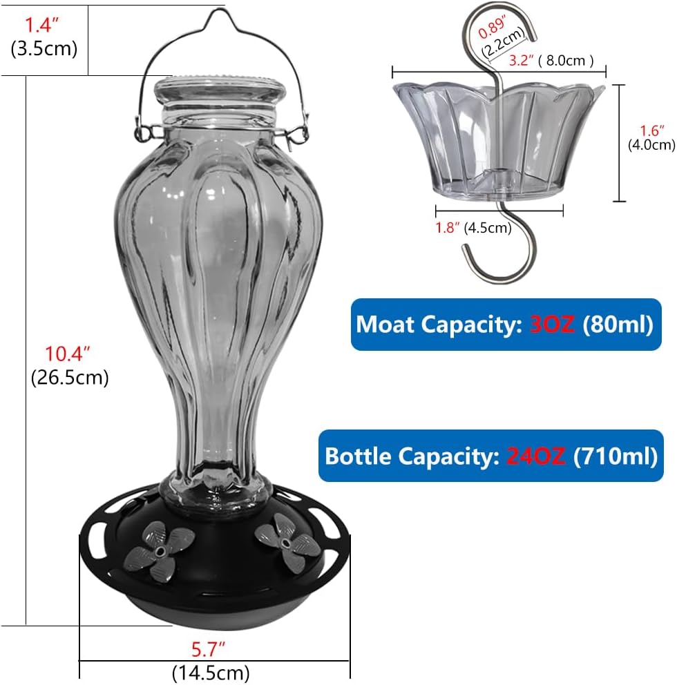 Hummingbird Feeder for Outdoors Hanging - Blue Glass Nectar Feeding Bo