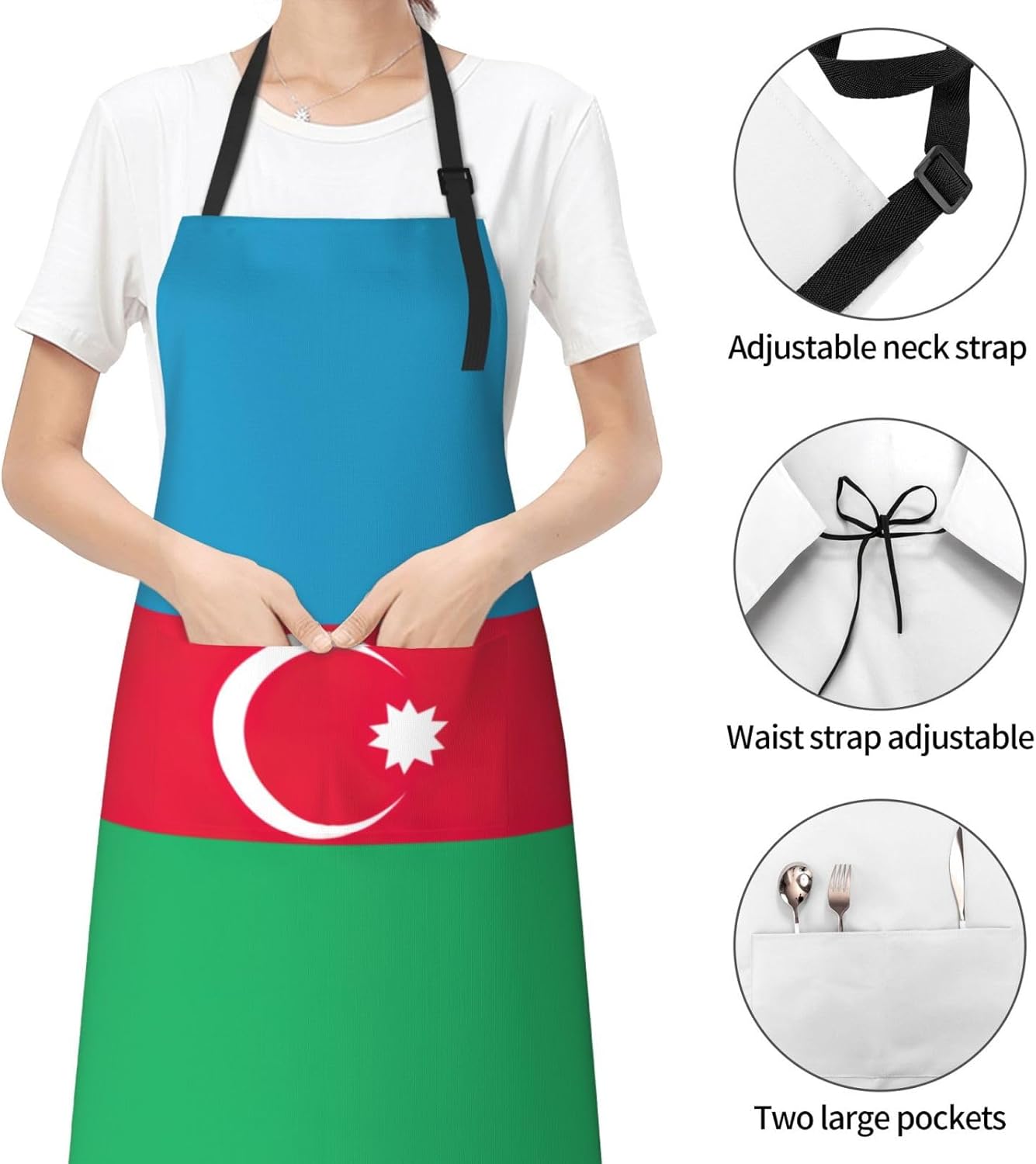 Flag of Azerbaijan print Waterproof chef's apron with pocket apron for kitchen cooking baking barbecue and gardening