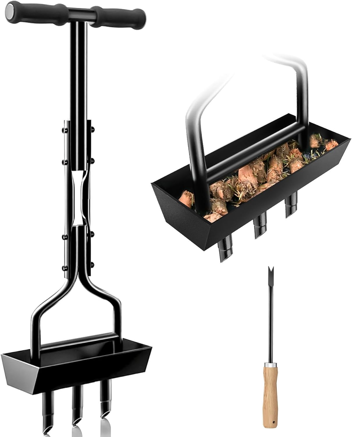 Lawn Aerator Garden Tool with Soil Core Tray, 38” Manual Grass Plug Ae