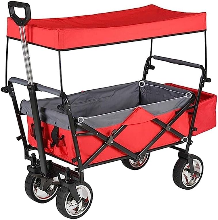 Handcart, Folding Portable Shopping Cart with Canopy, Trolley Cart Heavy Duty Wagon, Children's Luggage Cart for Outdoor/Camping/Fishing/Mall, Load: 100Kg