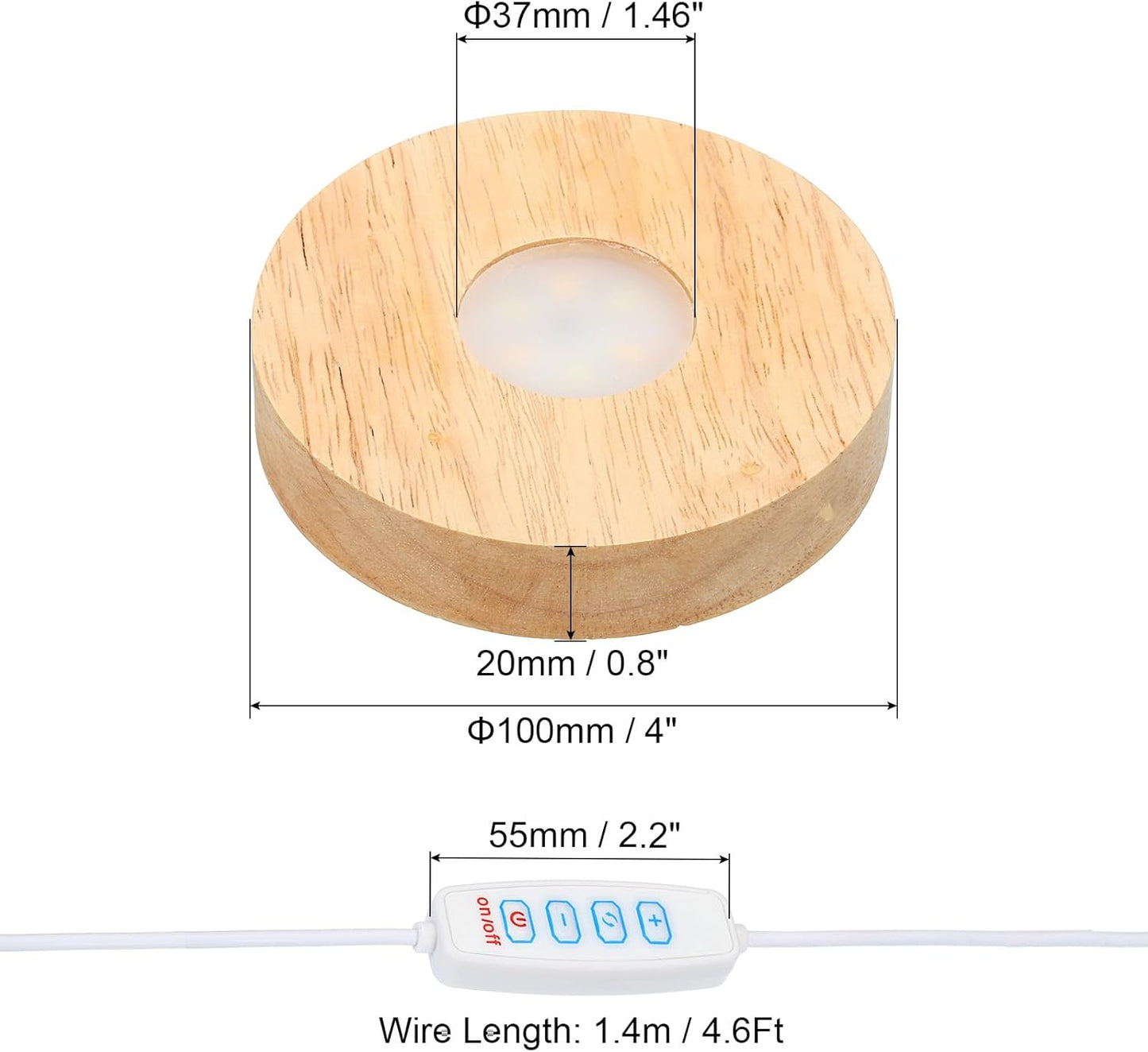 PATIKIL 4 Inch Wooden LED Light Base, Wood Light Display Base Stand Lighting with Switch for 3D Crystal Glass Aroma Stone Art, 3 Color Light