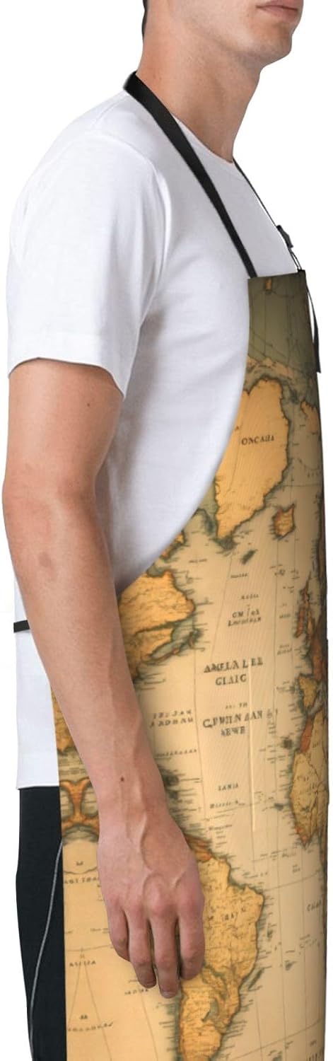 World Map print Waterproof chef's apron with pocket apron for kitchen 