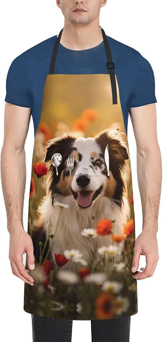 Cattle Dog Florals print Waterproof apron with pocket adjustable cooking apron for adult kitchen bibs to bake