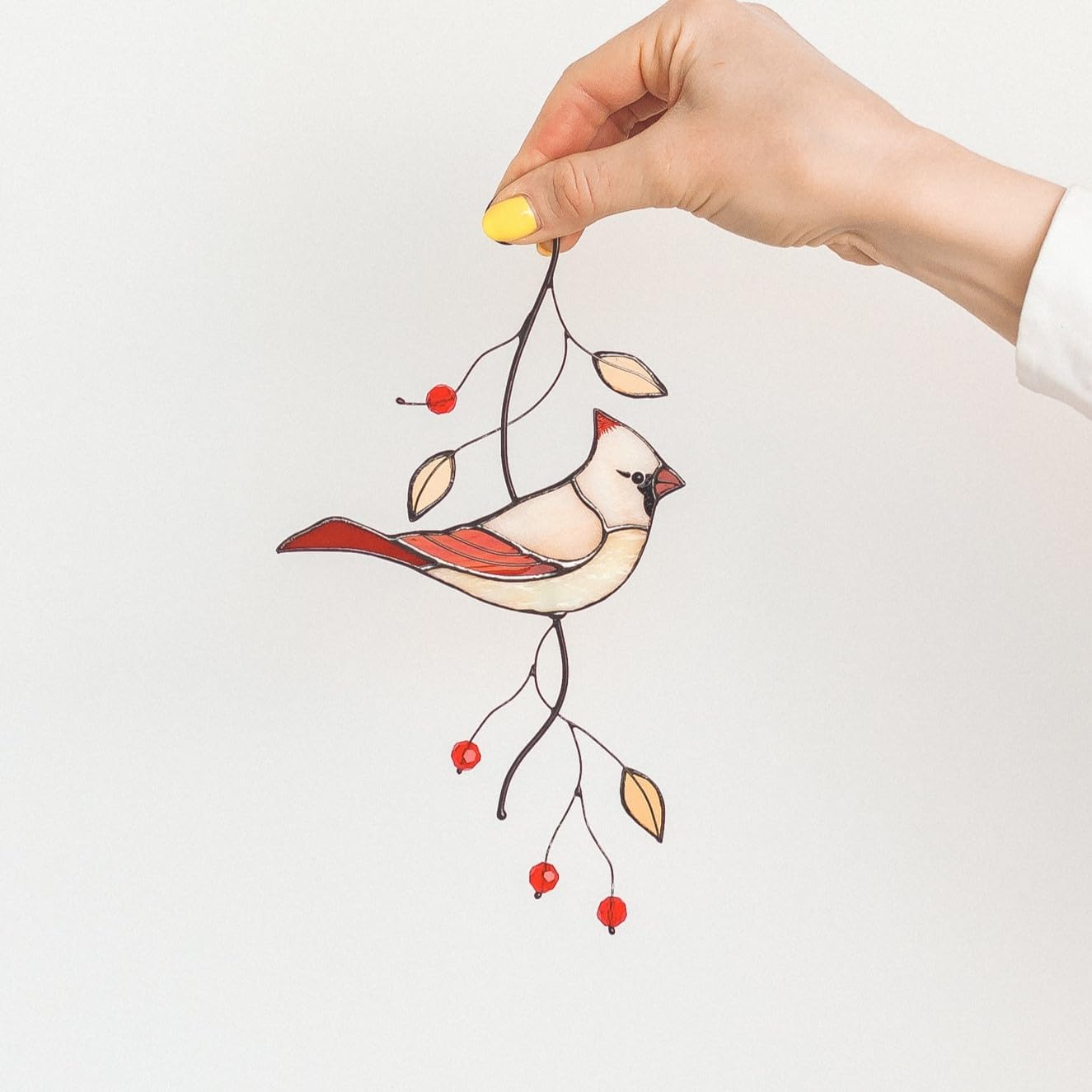 Stained Glass Female Cardinal Suncatcher Window Hanging - Bird Lover G