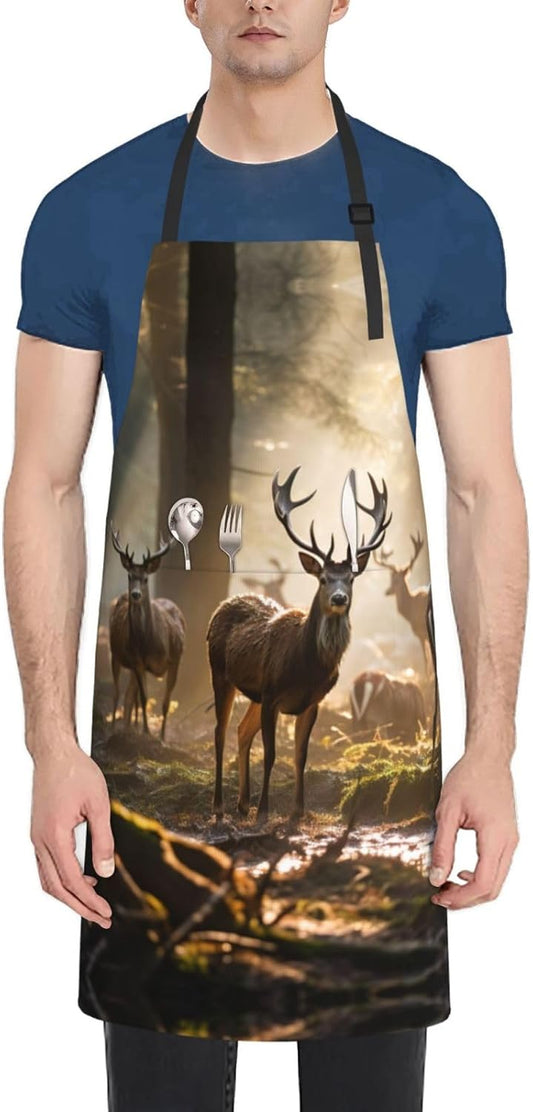 Deers Picture print Waterproof apron with pocket adjustable cooking apron for adult kitchen bibs to bake