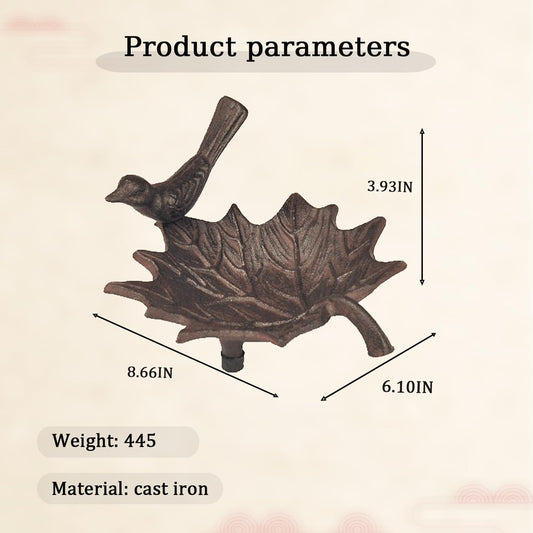 Cast Iron Bird Feeder, Maple Leaf Shaped Wild Bird Feeding Bowl Rustic Garden Decor Ornaments Retro Birds Bath for Outdoors Vintage Metal Birds Food Container for Yard Patio Garden