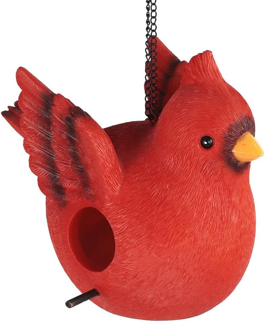 Bird House for Outside, Hanging Handcrafted Cardinal Resin Outdoor birdhouses Humming Bird, Bluebird, Wren, Camper Hanging Houses nest cage (Red, Large)