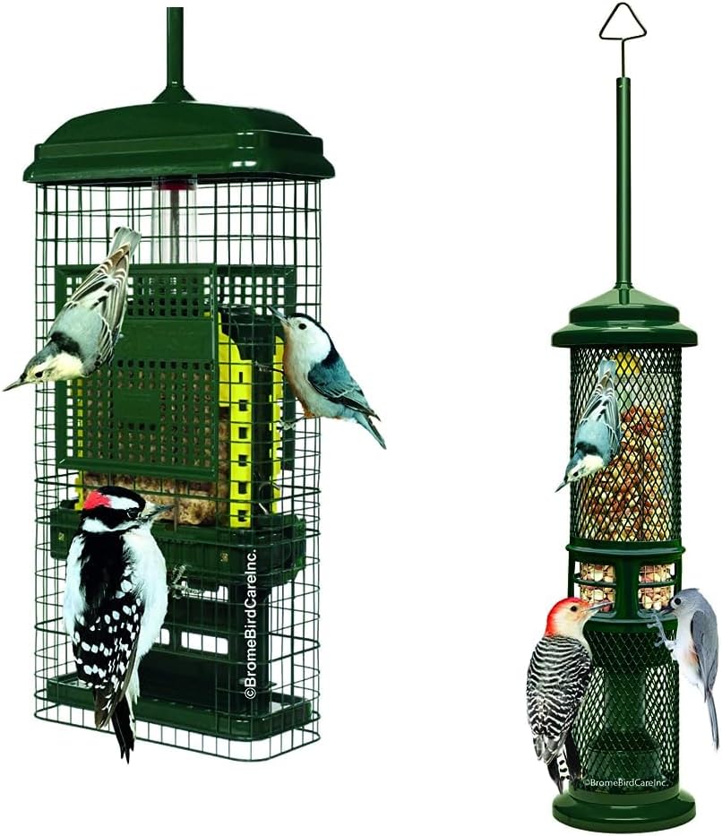 Squirrel Buster Squirrel-Proof Bird Feeder w/2 Suet Cake Trays, 2 Crumb Ports, Mess-Free Suet Loading, Green & Nut Feeder for Nuts and Fruit, Two Meshes