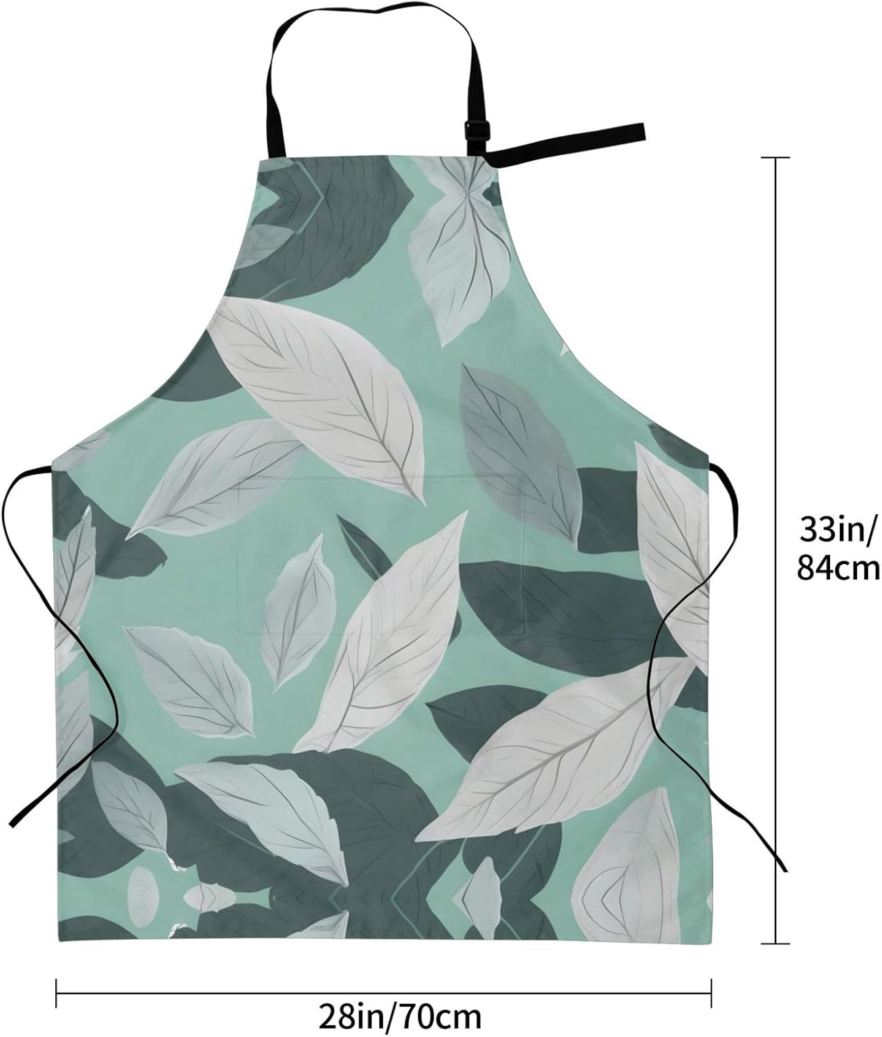 Mint Gray Leaves Print Laundry apron 28x33 In Waterproof Kitchen Apron with Pockets for Cooking Baking