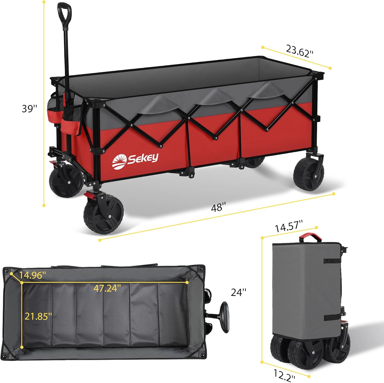 Sekey 48''L Collapsible Foldable Extended Wagon with 660lbs Weight Cap