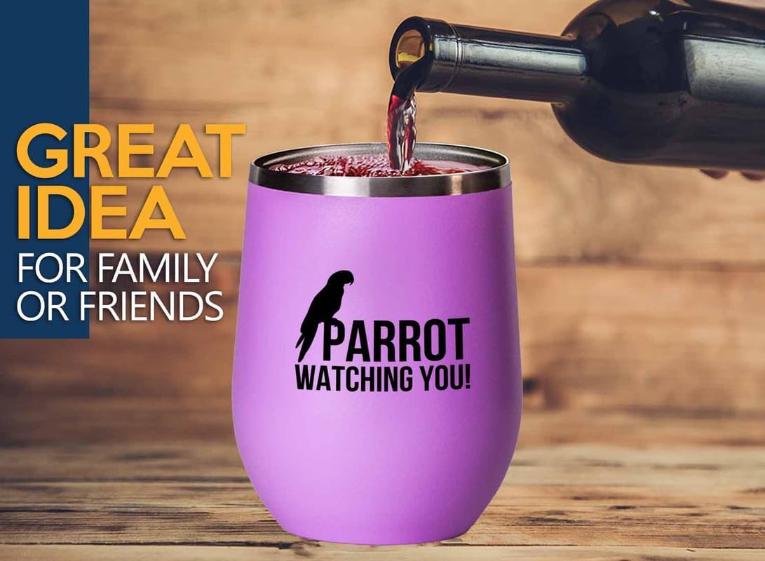 Birding Pink Edition Wine Tumbler 12oz - Parrot watching you - Bird Feeder Backyard Birdwatcher Gifts Birding Bird Lover